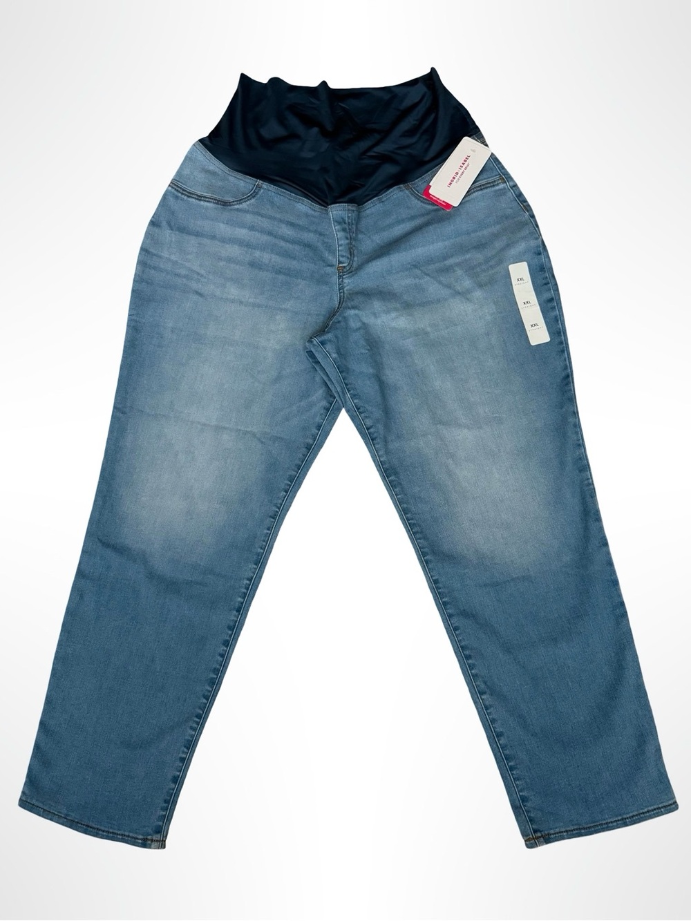 Ingrid + Isabel Maternity Over Belly Panel Jeans Straight Leg Light Wash Stretch